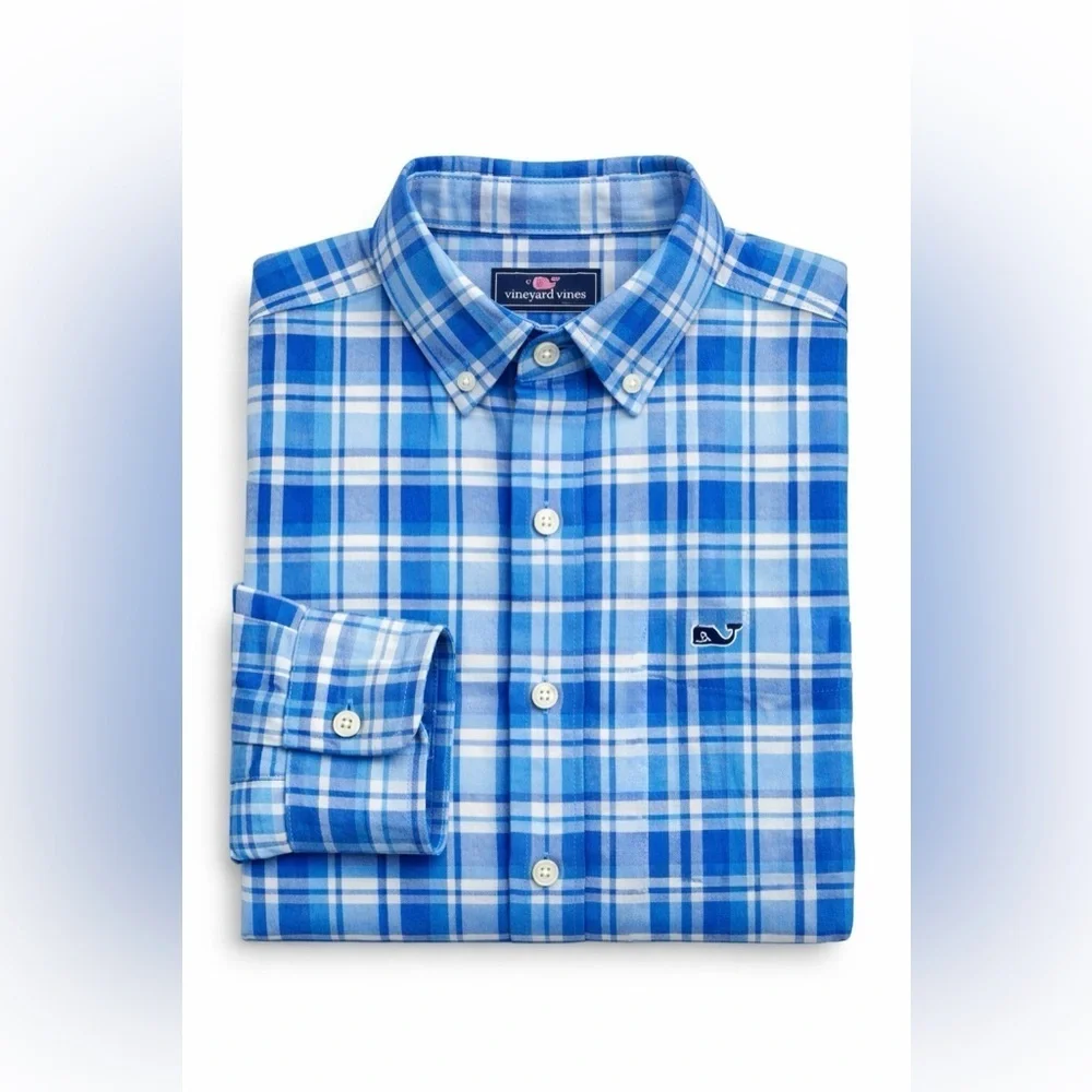 Vineyard Vines Men’s Blue Plaid Flannel Button-Down Shirt | Size Medium